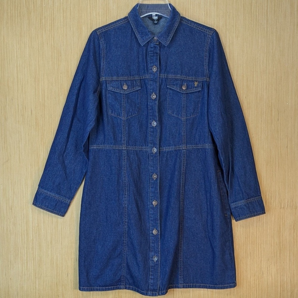 Frye‎ Womens Blue Denim Shirt Dress Boho Western Large Button Front Cotton